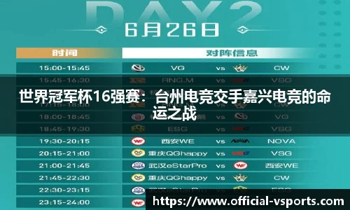 世界冠军杯16强赛：台州电竞交手嘉兴电竞的命运之战